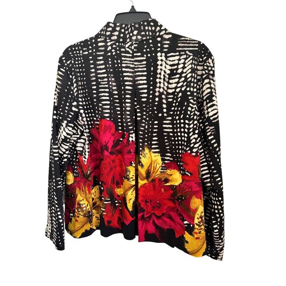 Chicos Black Floral Print Button-Up Jacket Size 3 (14/16) XL Artsy Officecore - Picture 7 of 7
